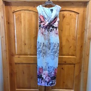 BHLDN Adrianna Papell Lilliana Blue Floral Matelasse Column Gown